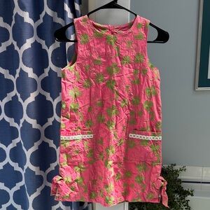 Lilly Pulitzer Pink Dress with Green Floral Embroidery and Pocket Trim